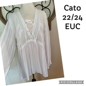 CATO White Lacey Peasant Top sz 22/24